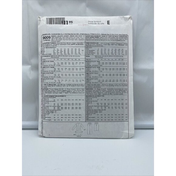 McCall's Dress Alternatives 9009 B 8-10-12 Unlined Jacket Dress Skirt 2 Lengths - Picture 2 of 4